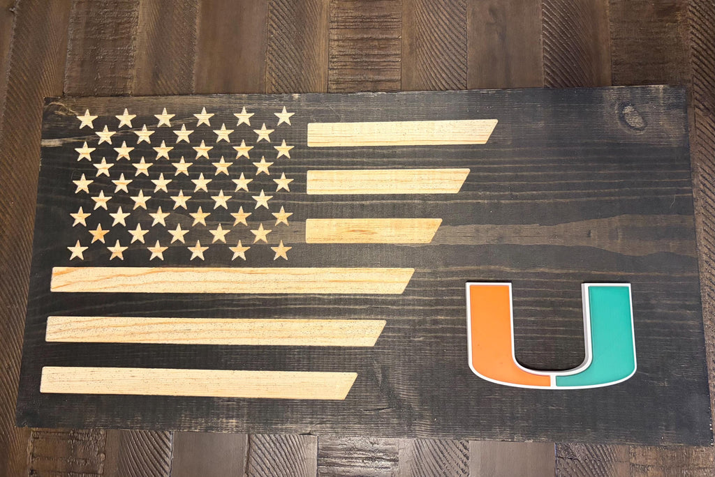 Miami Hurricanes 3D Rustic Wooden Flag