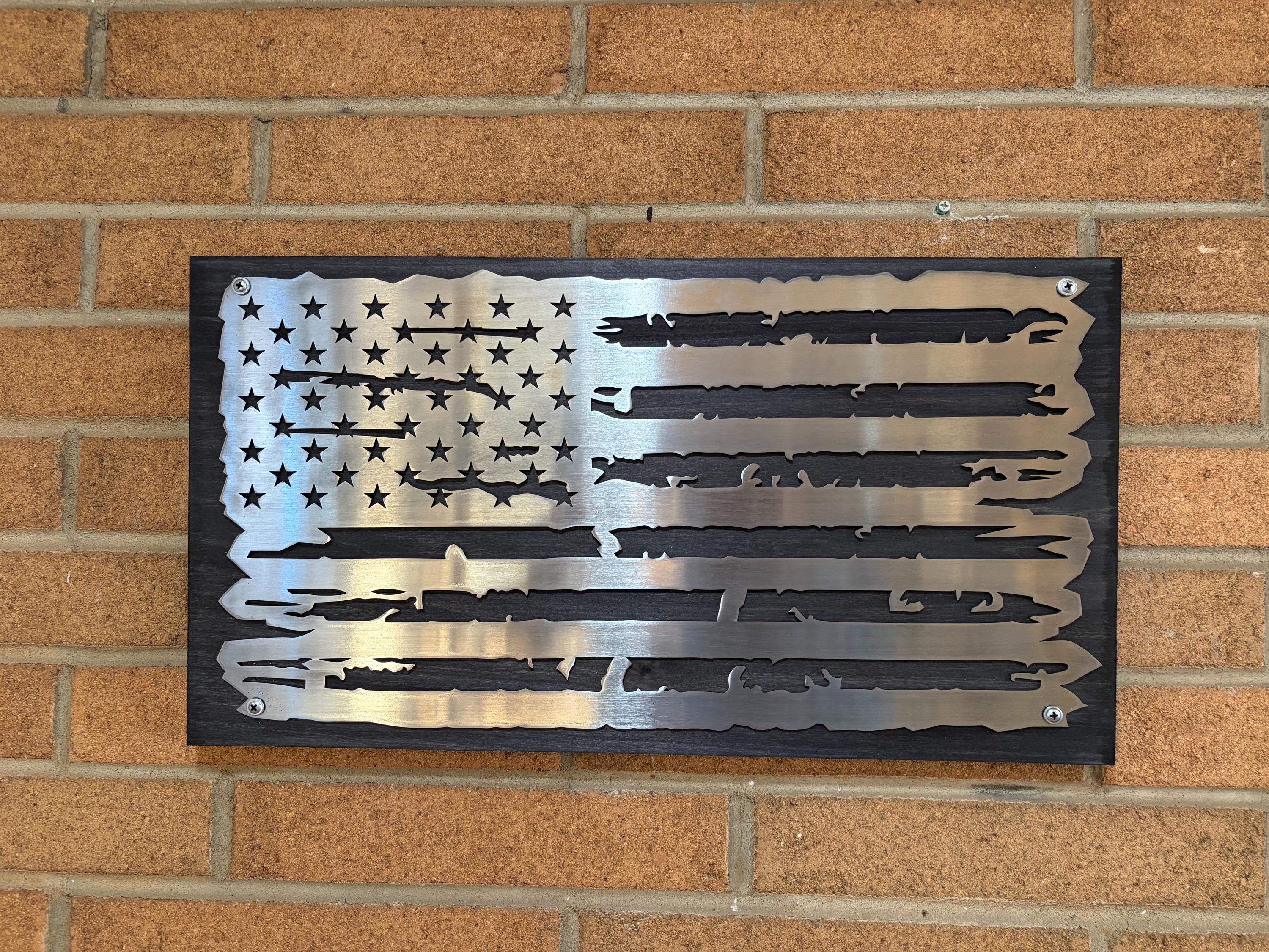 The Forged Line Distressed Polished Steel American Flag Wall Art