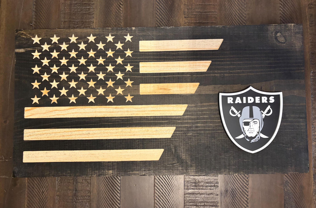 Raiders  3D Rustic Wooden Flag