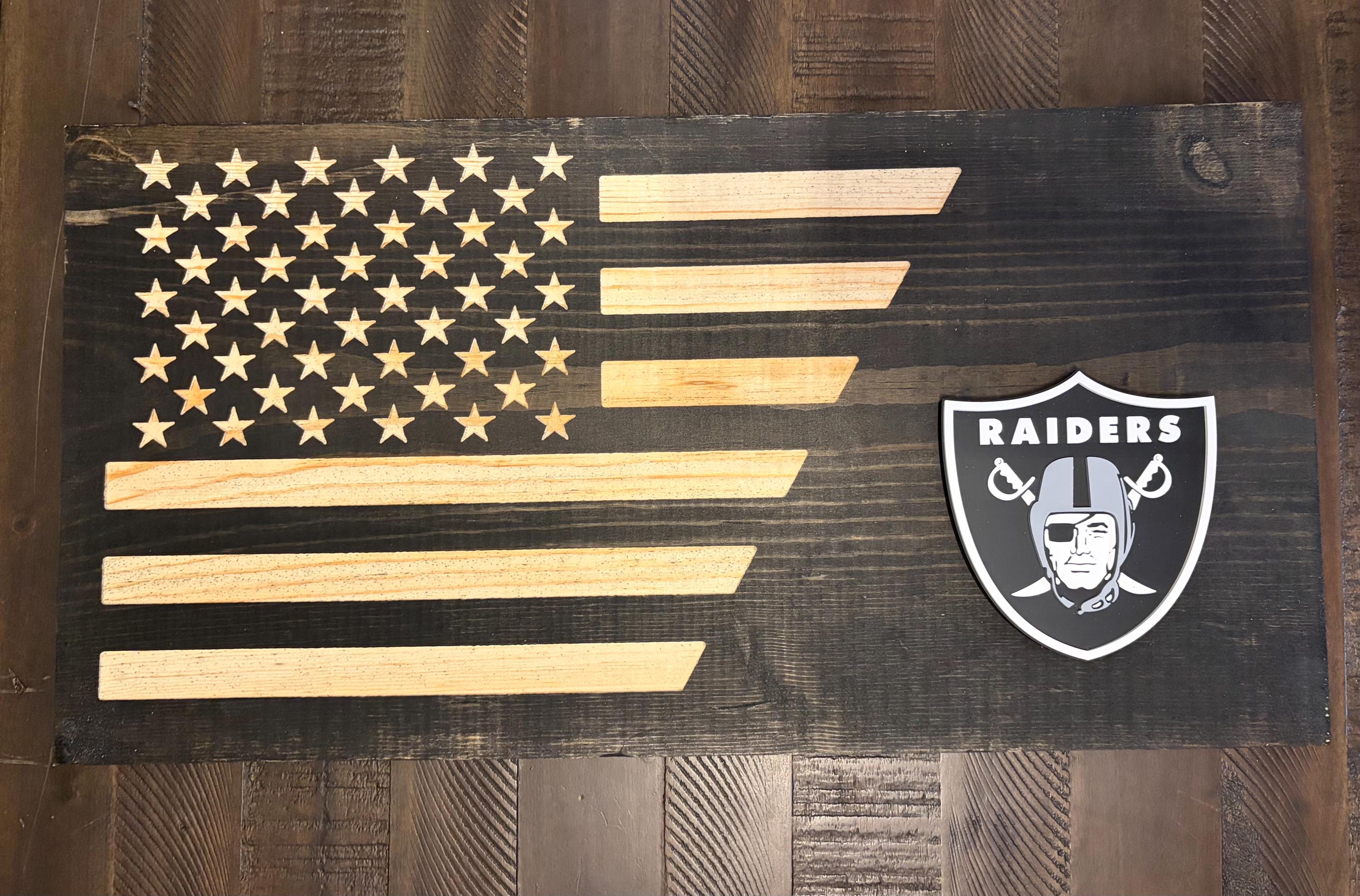 Raiders  3D Rustic Wooden Flag