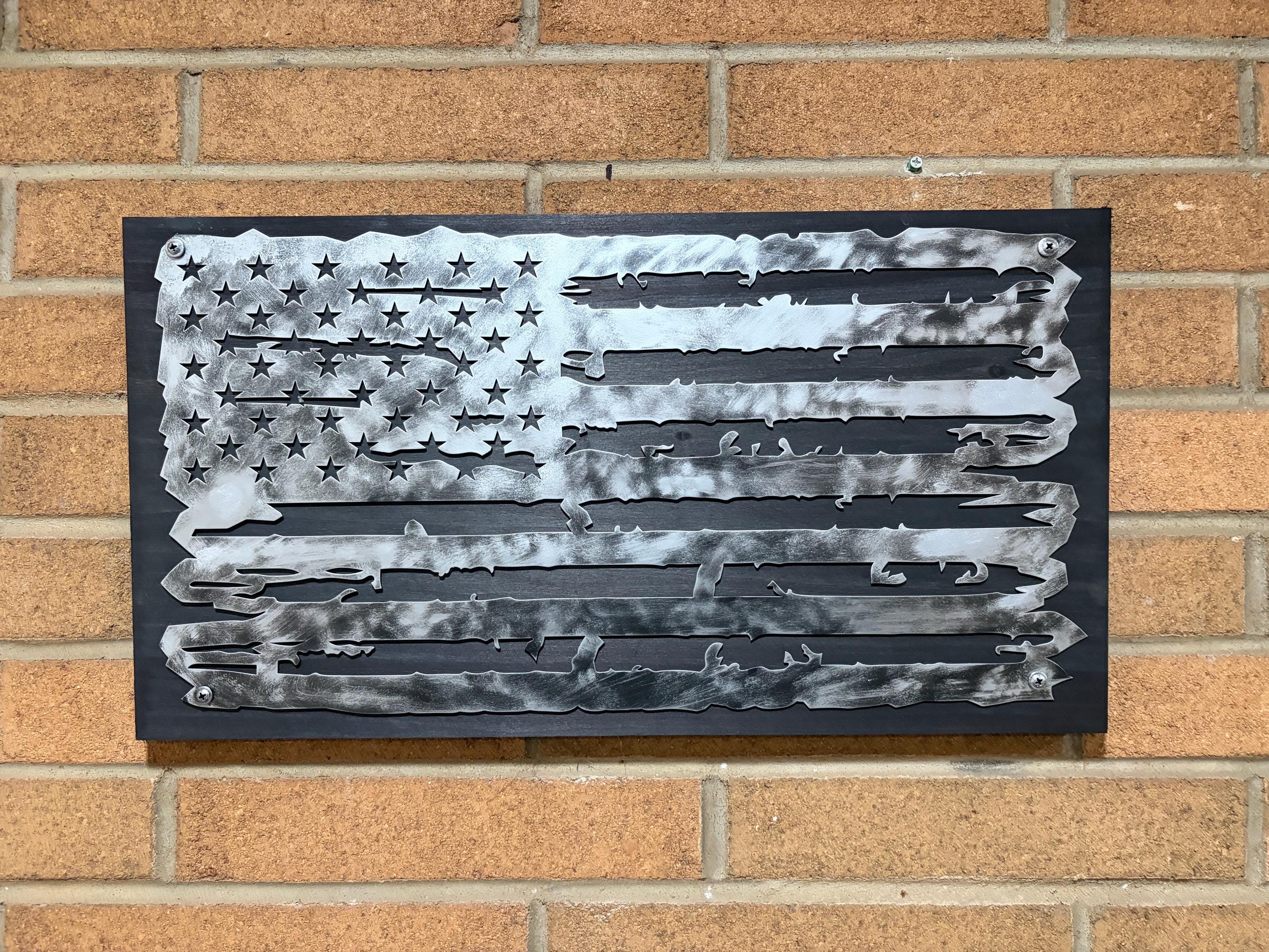The Forged Line Distressed Steel American Flag Wall Art