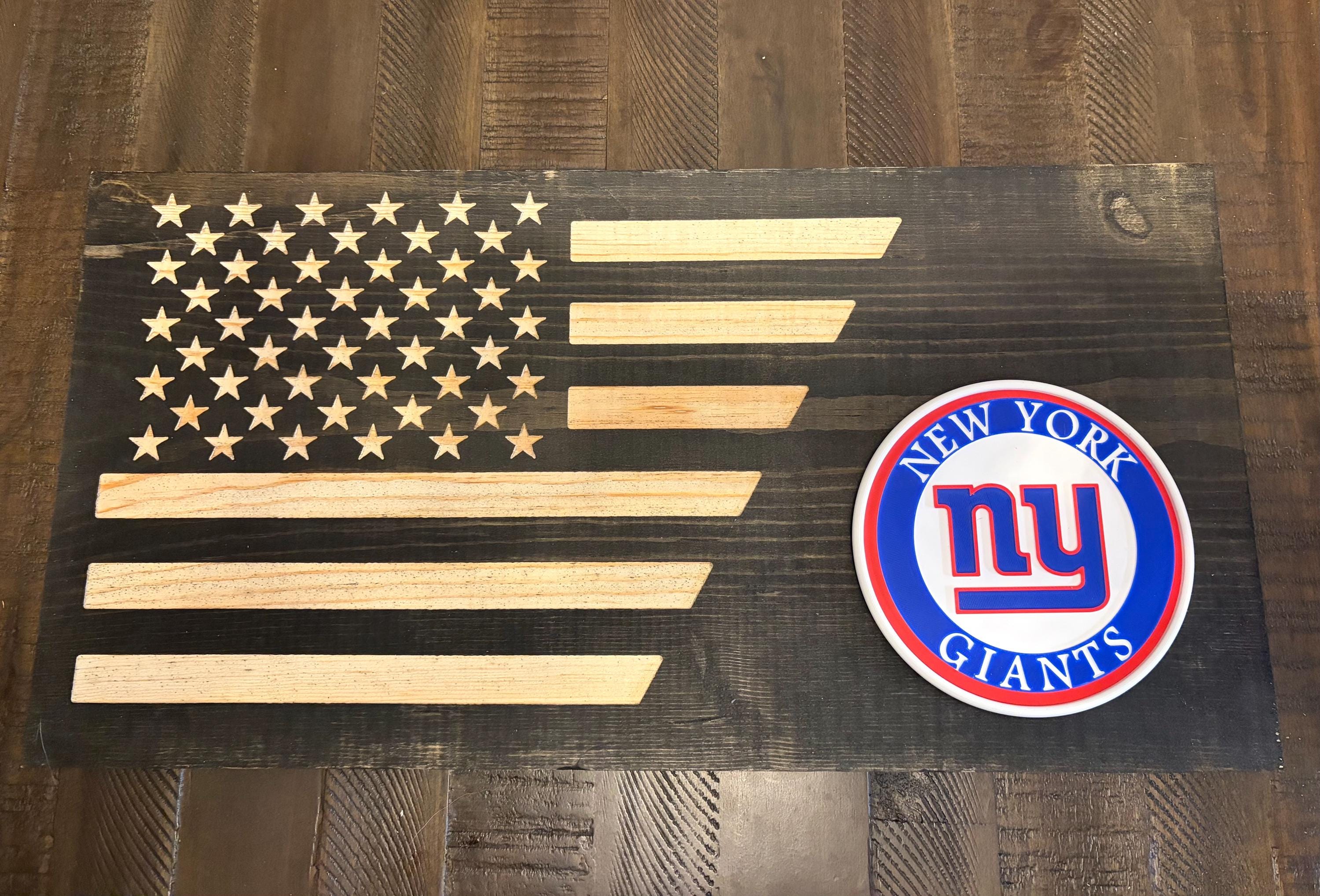 New York Giants  3D Rustic Wooden Flag