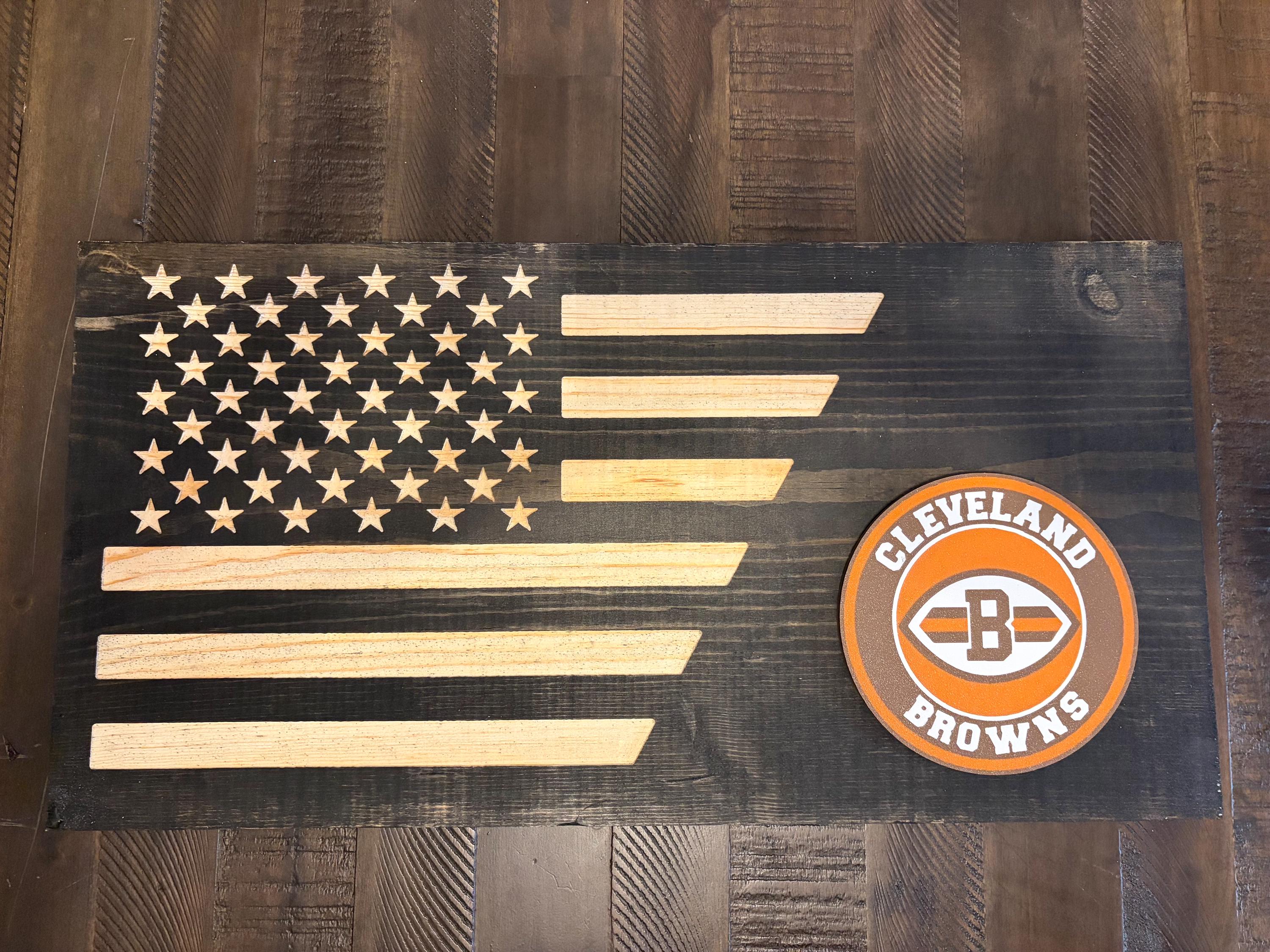 Cleveland Browns 3D Rustic Wooden Flag