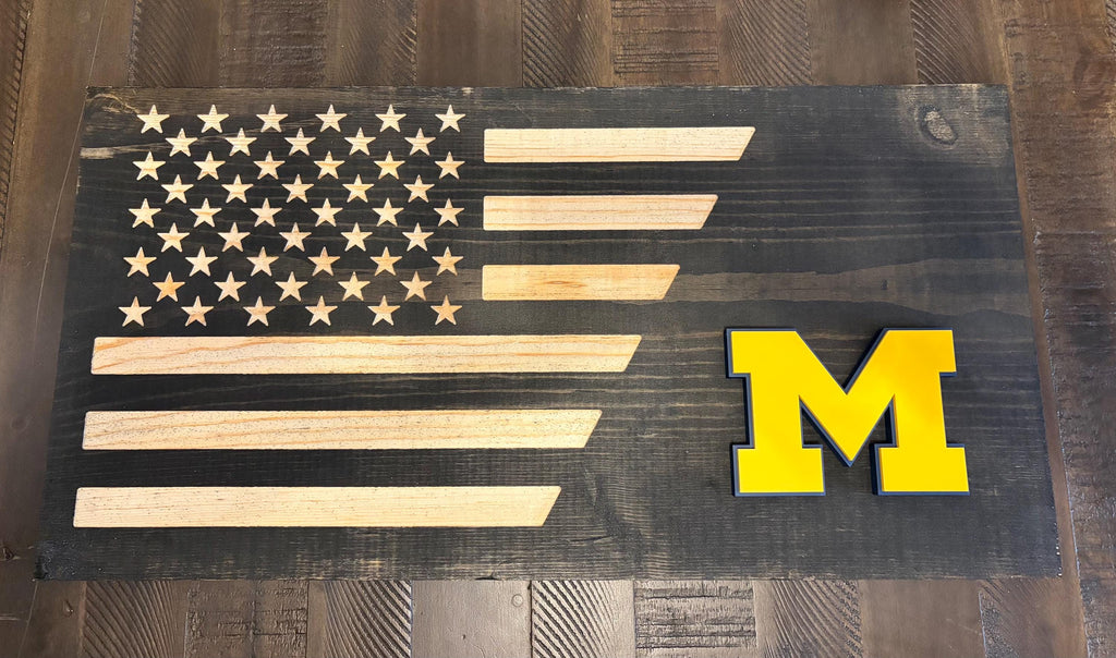 Michigan Wolverines  3D Rustic Wooden Flag