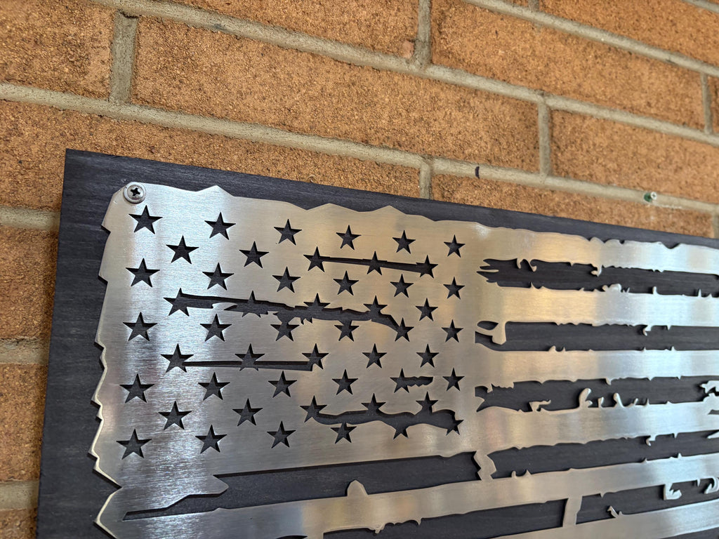 The Forged Line Distressed Polished Steel American Flag Wall Art