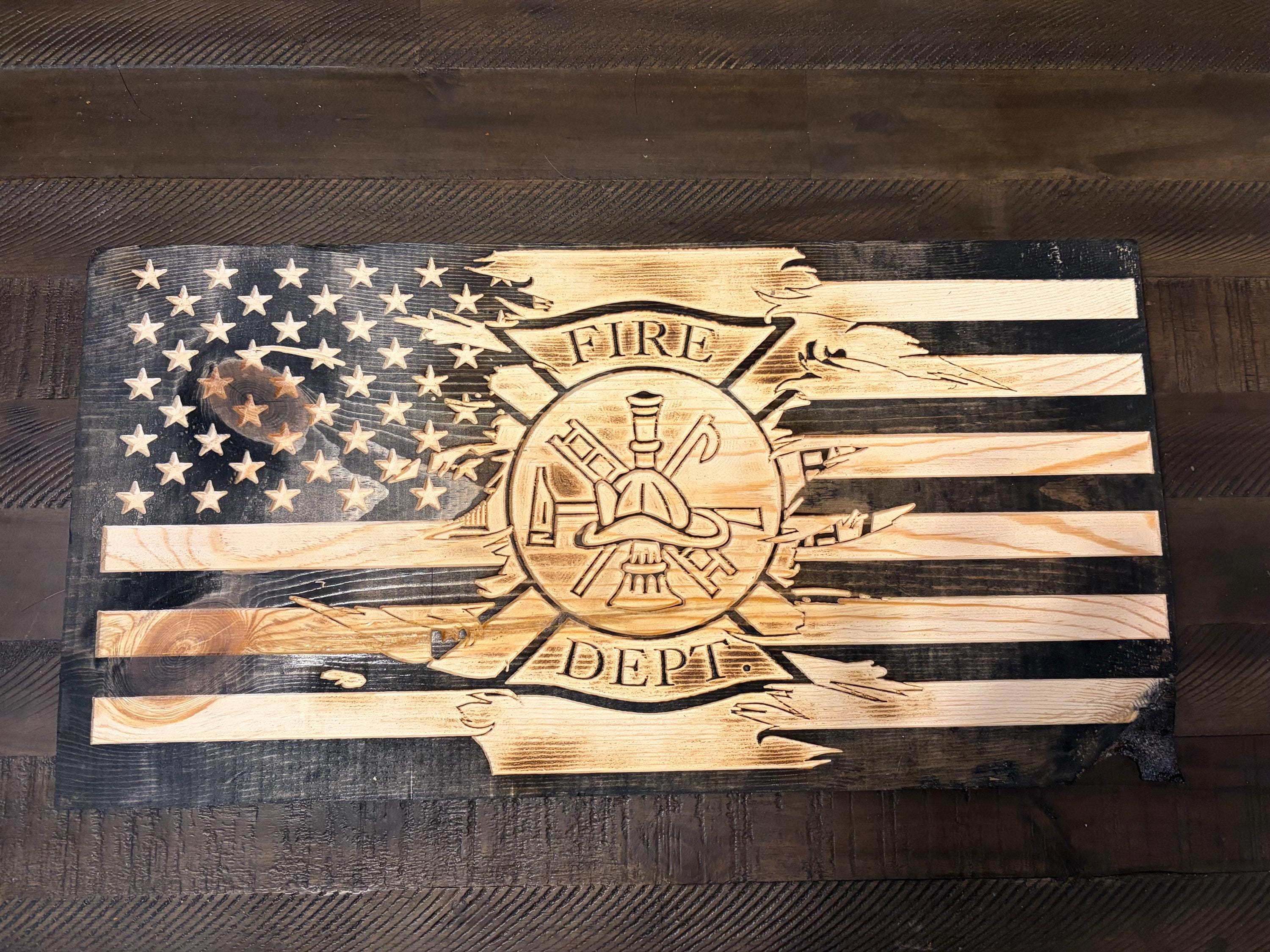 Fire Fighter Maltese Cross Rustic Wooden Flag