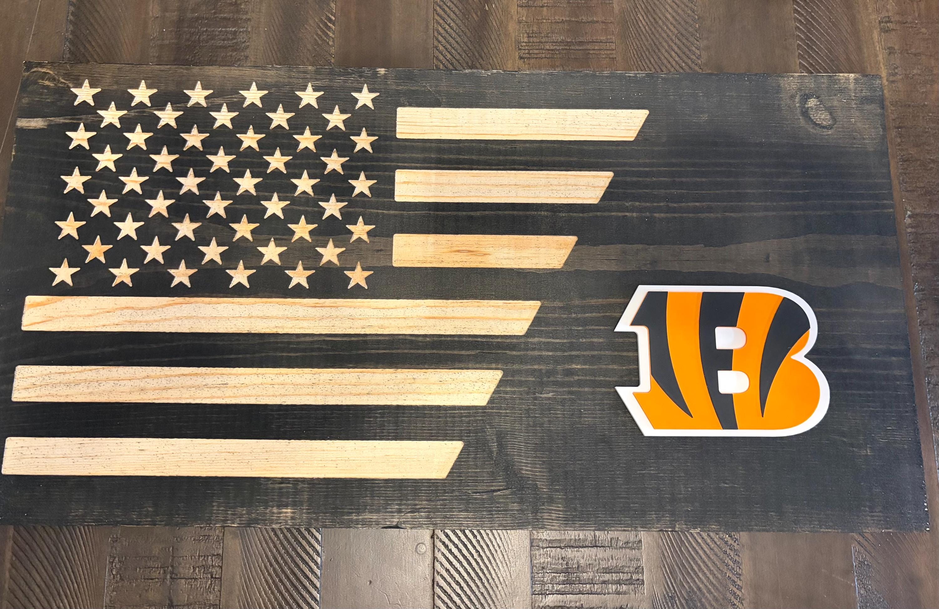 Cincinnati Bengals 3D Rustic Wooden Flag