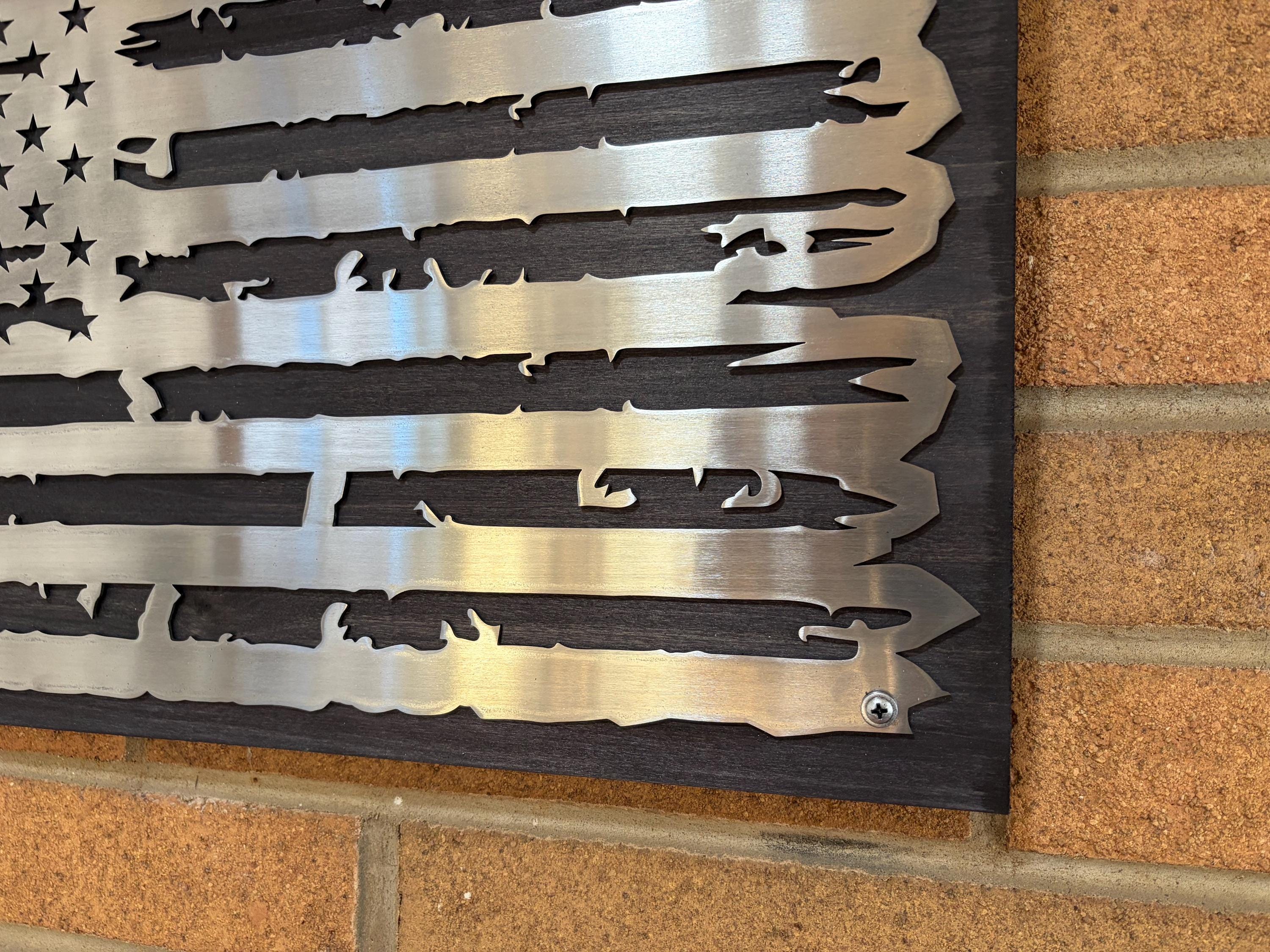 The Forged Line Distressed Polished Steel American Flag Wall Art