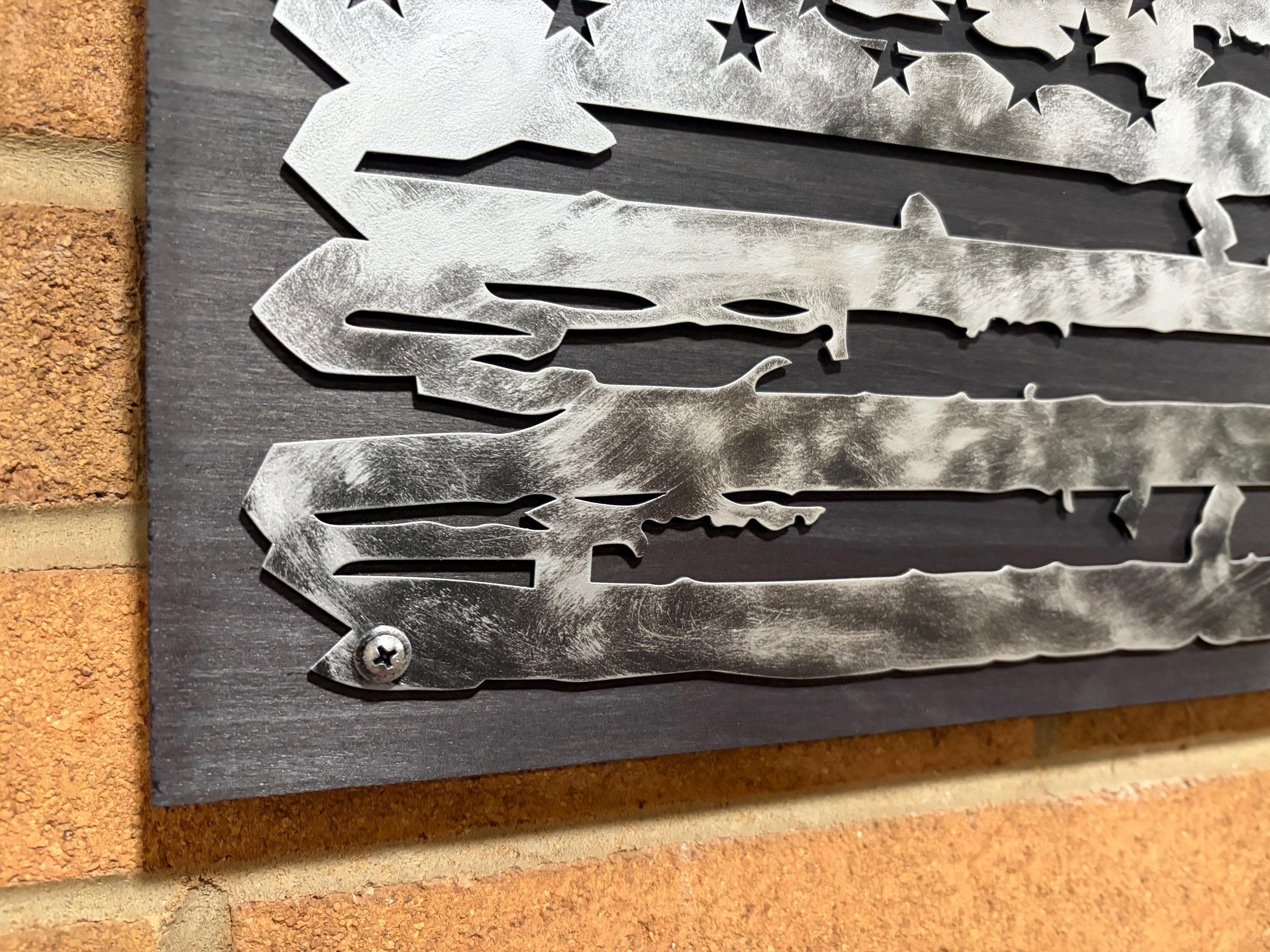 The Forged Line Distressed Steel American Flag Wall Art