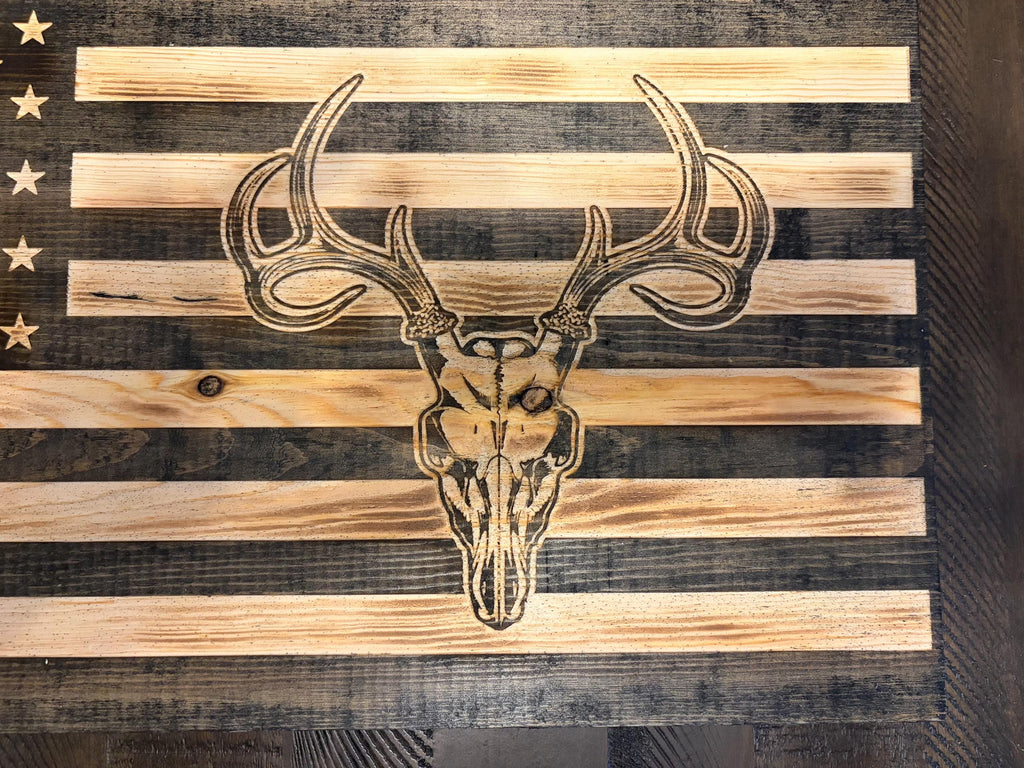 Deer Skull  Rustic Wooden Flag