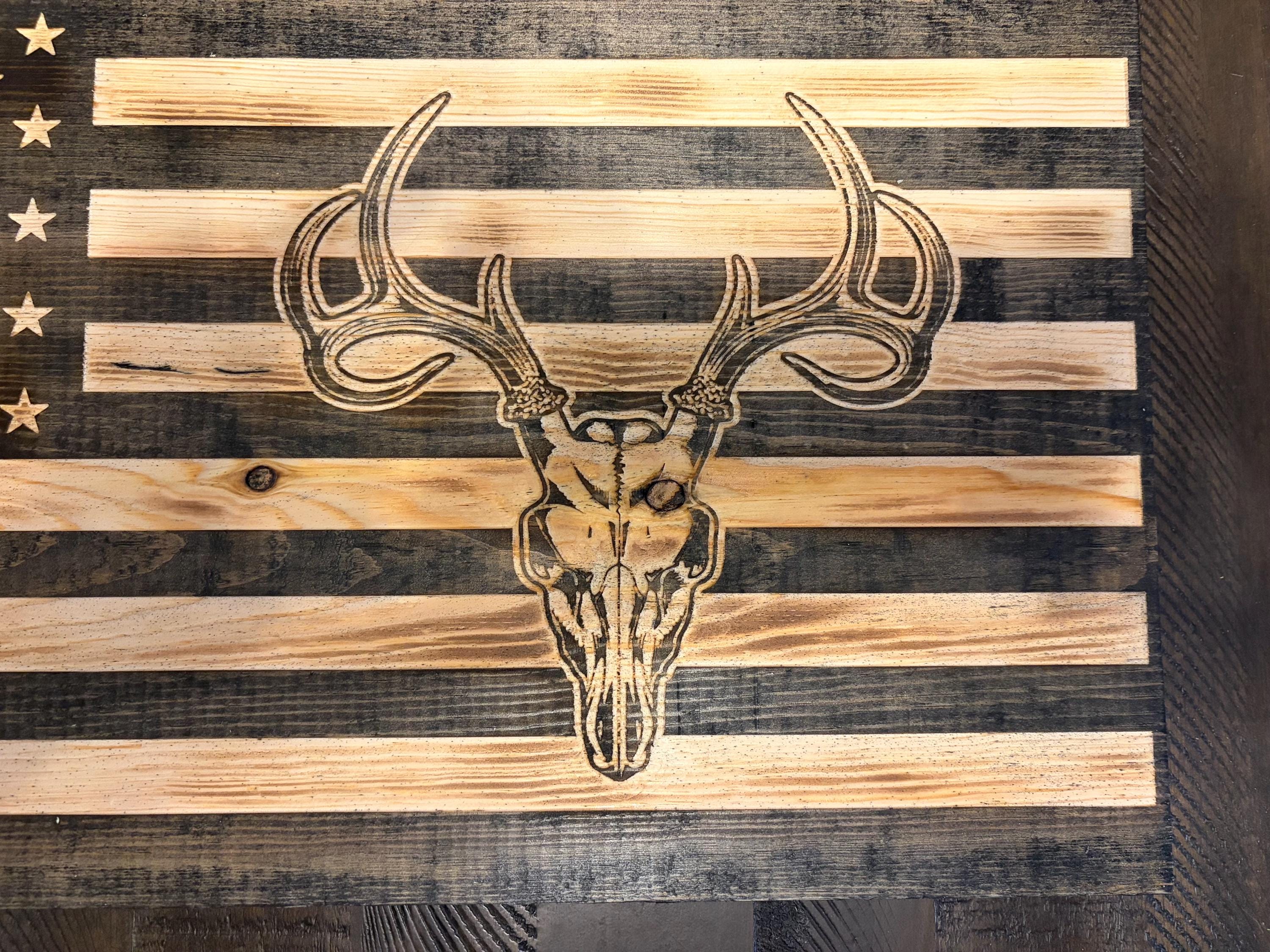 Deer Skull  Rustic Wooden Flag