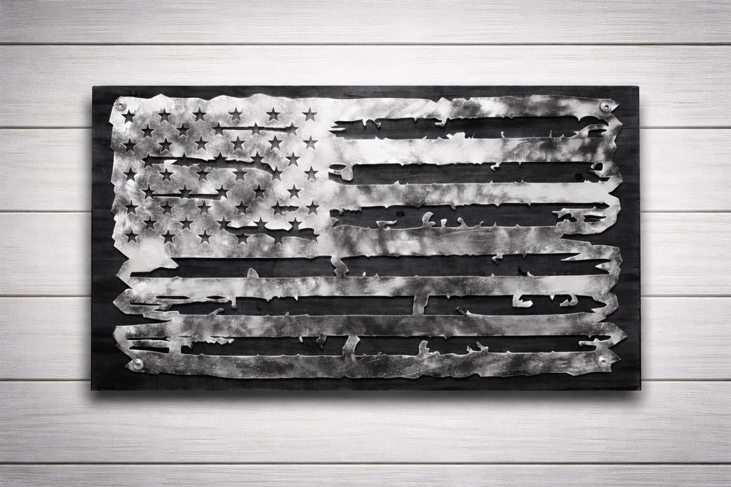 The Forged Line Distressed Steel American Flag Wall Art