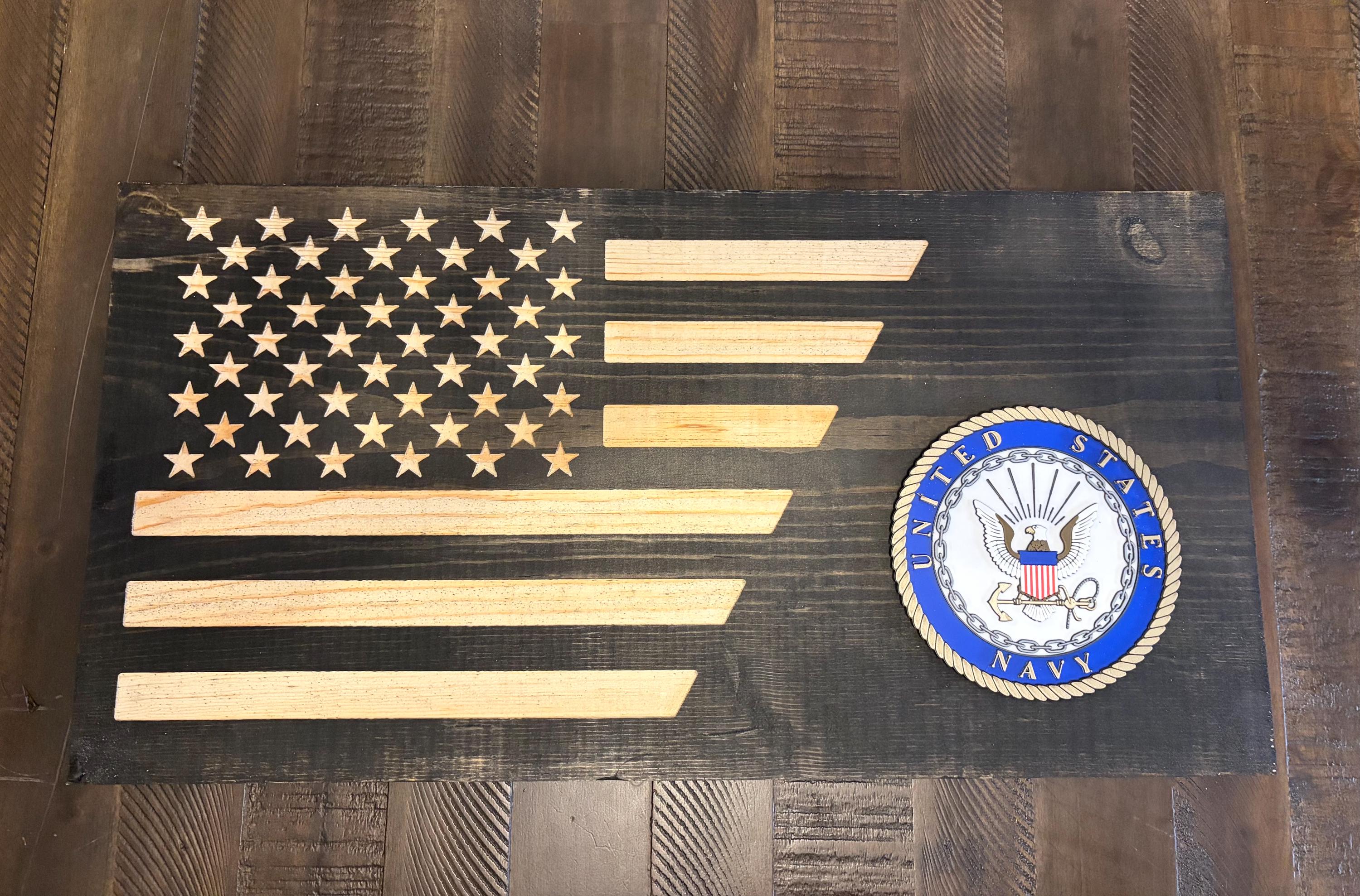 US Navy Veteran Wooden Flag