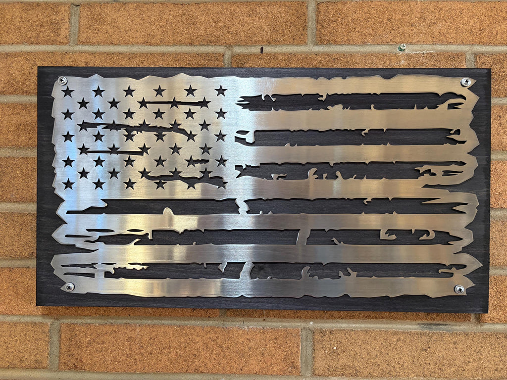 The Forged Line Distressed Polished Steel American Flag Wall Art