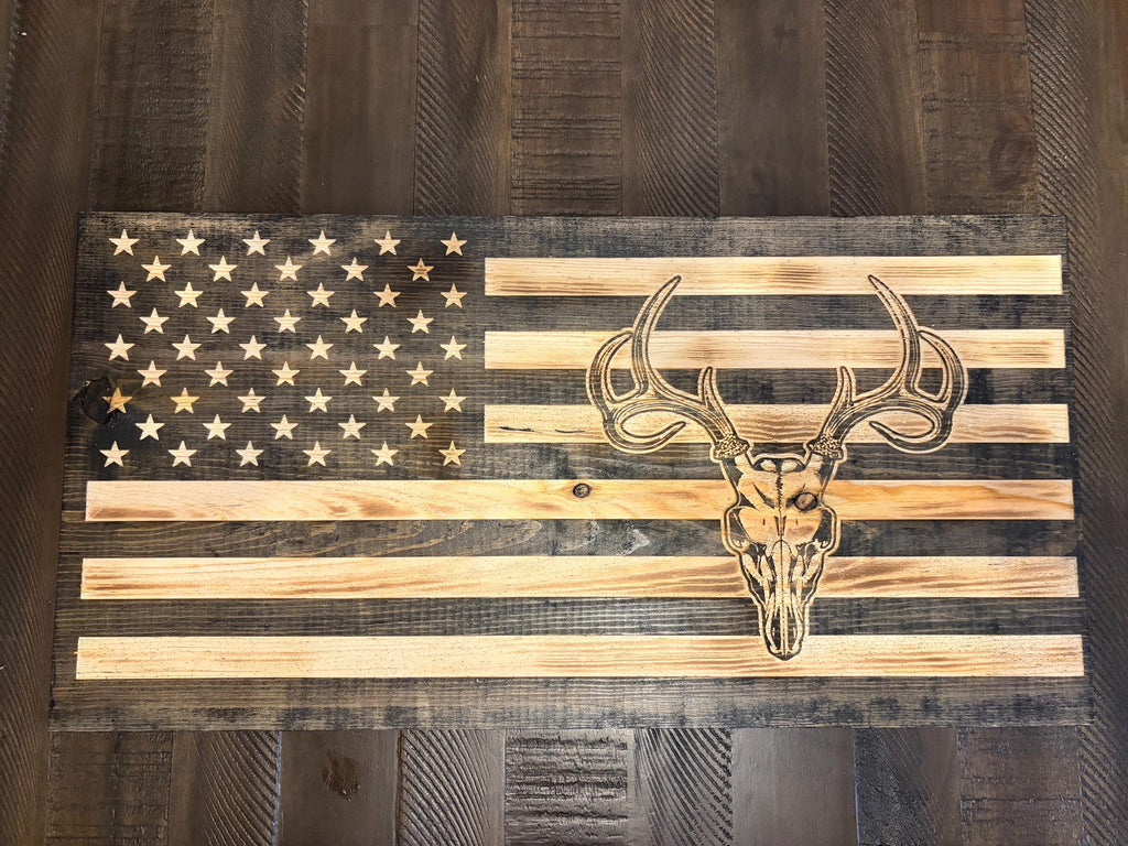 Deer Skull  Rustic Wooden Flag