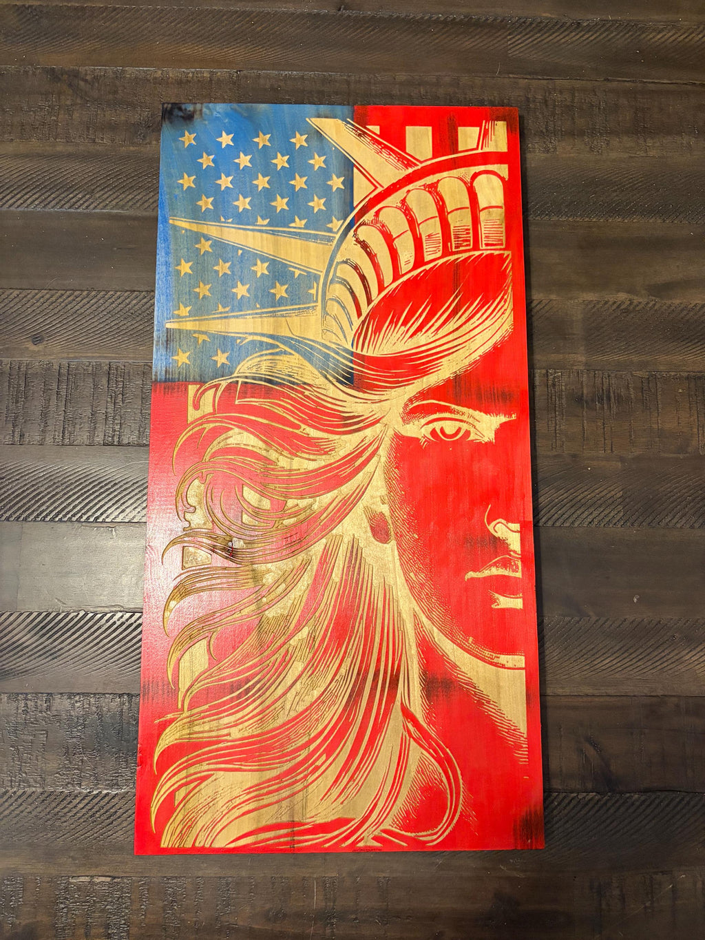 Lady Liberty Wooden Flag Art