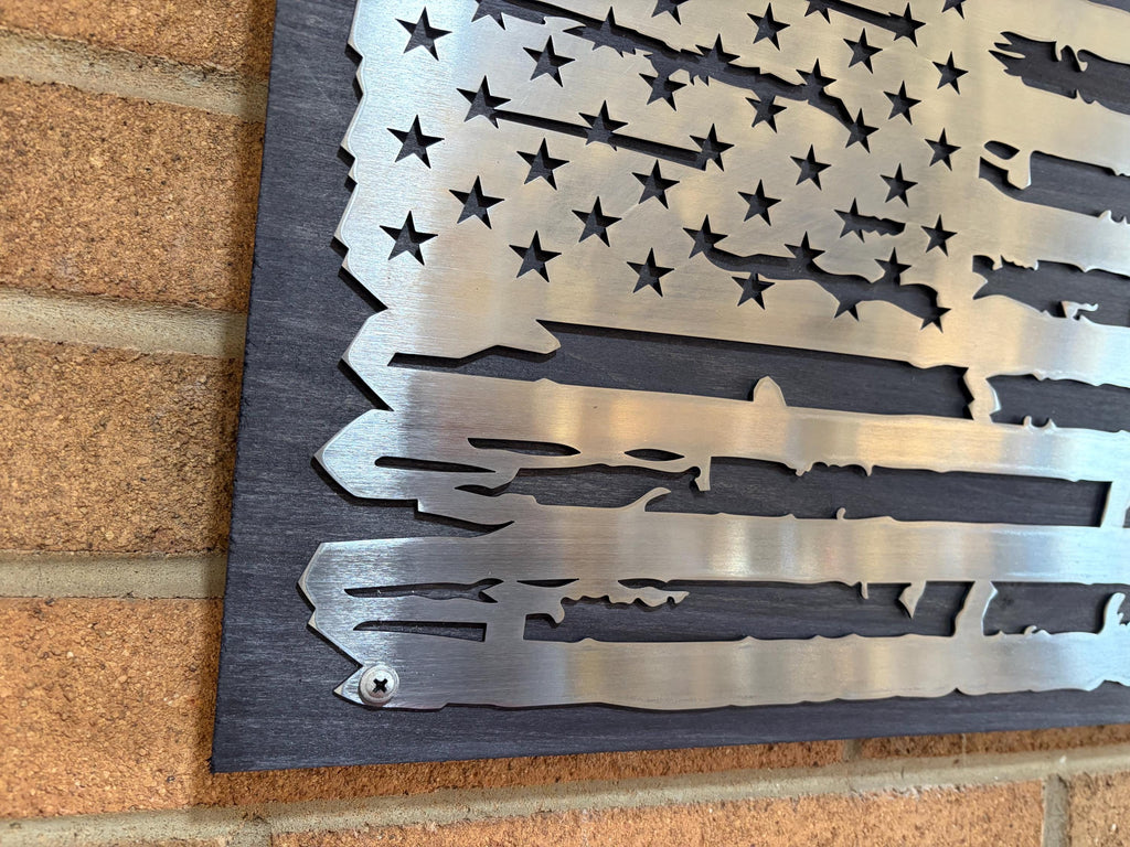 The Forged Line Distressed Polished Steel American Flag Wall Art