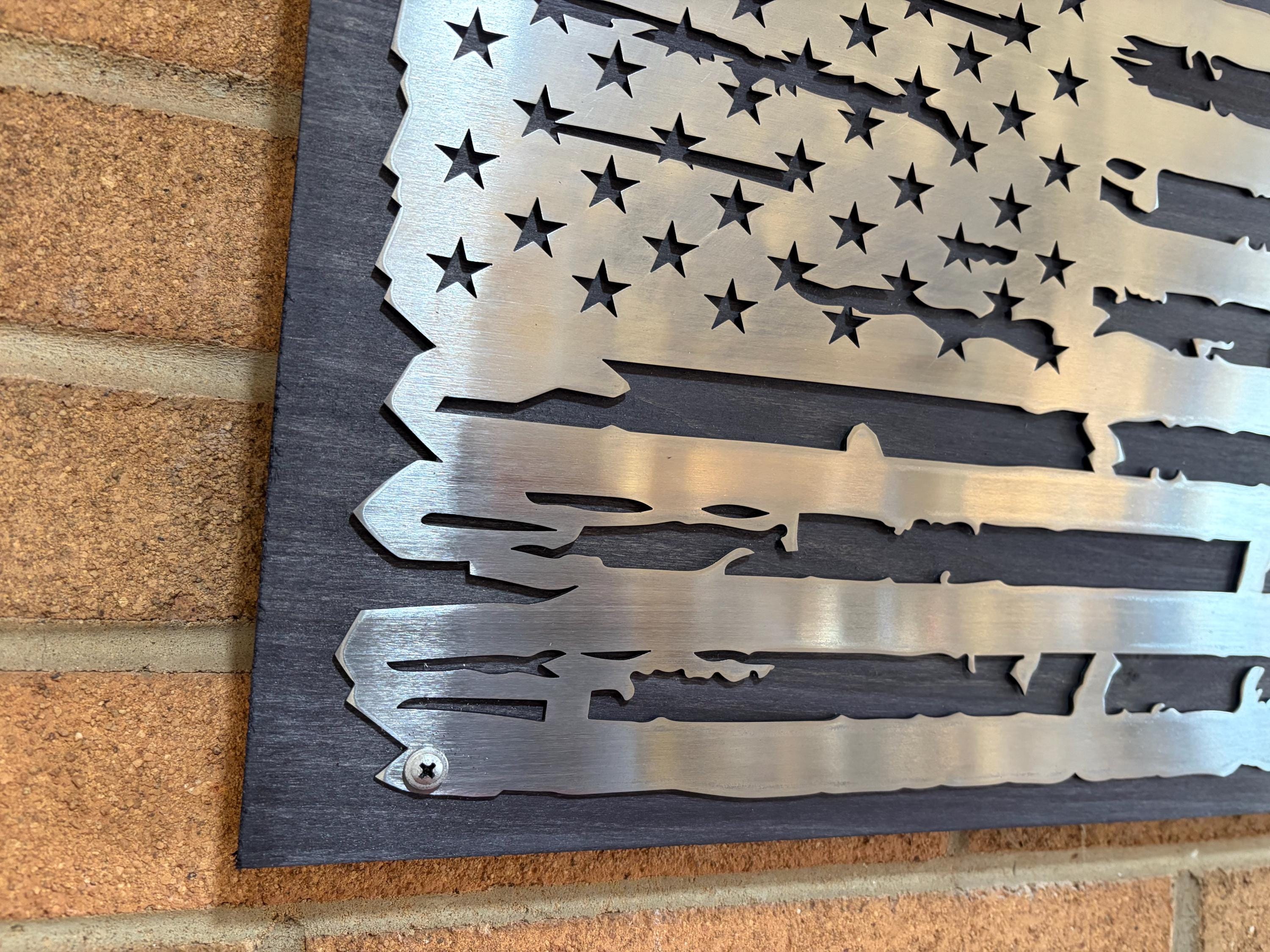 The Forged Line Distressed Polished Steel American Flag Wall Art