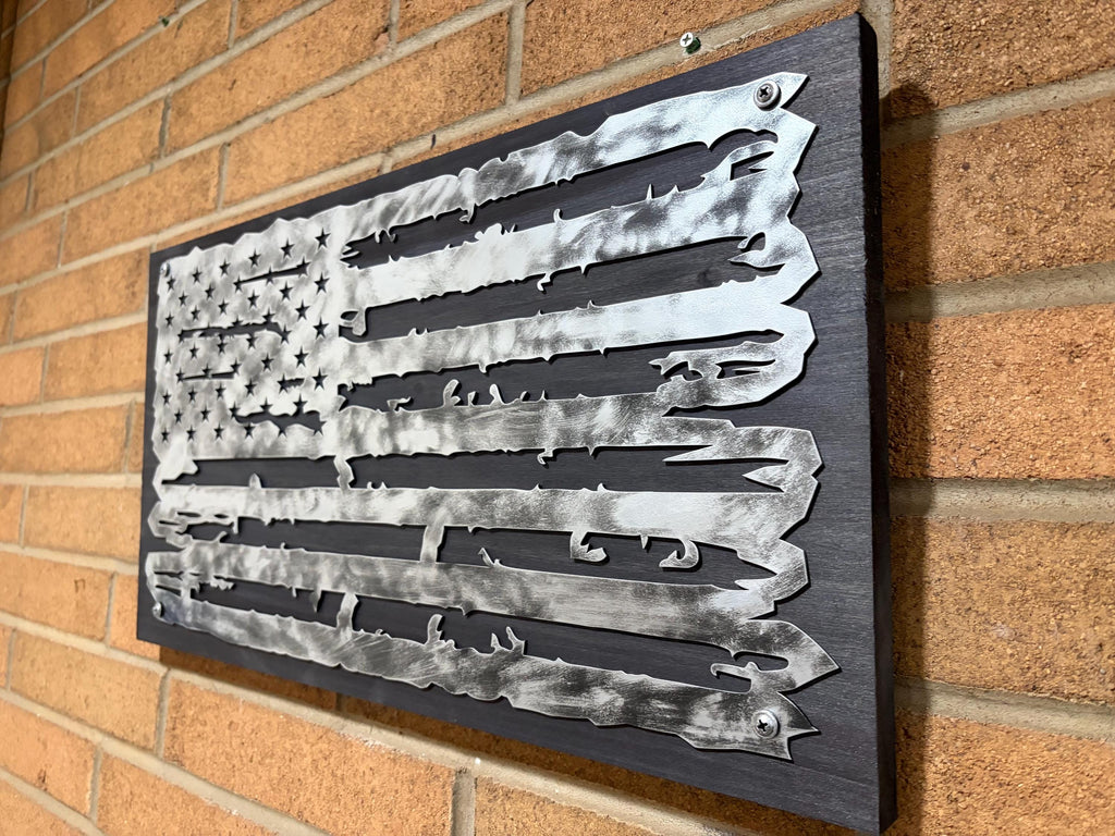 The Forged Line Distressed Steel American Flag Wall Art