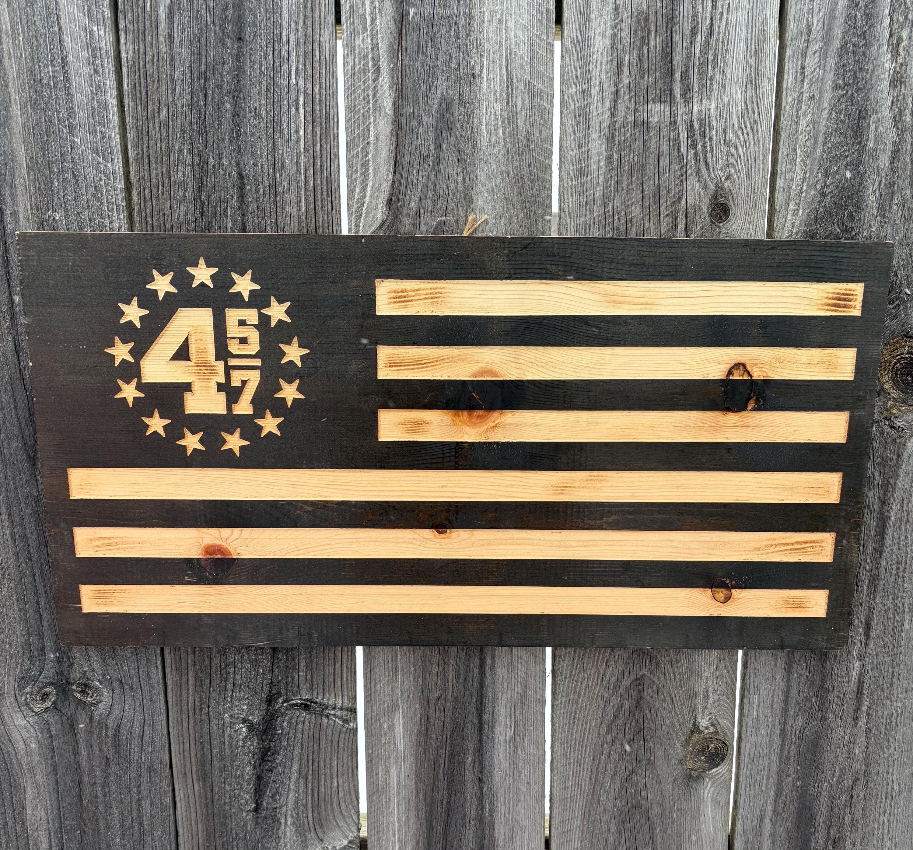 Trump 45-47 Rustic Wooden Flag