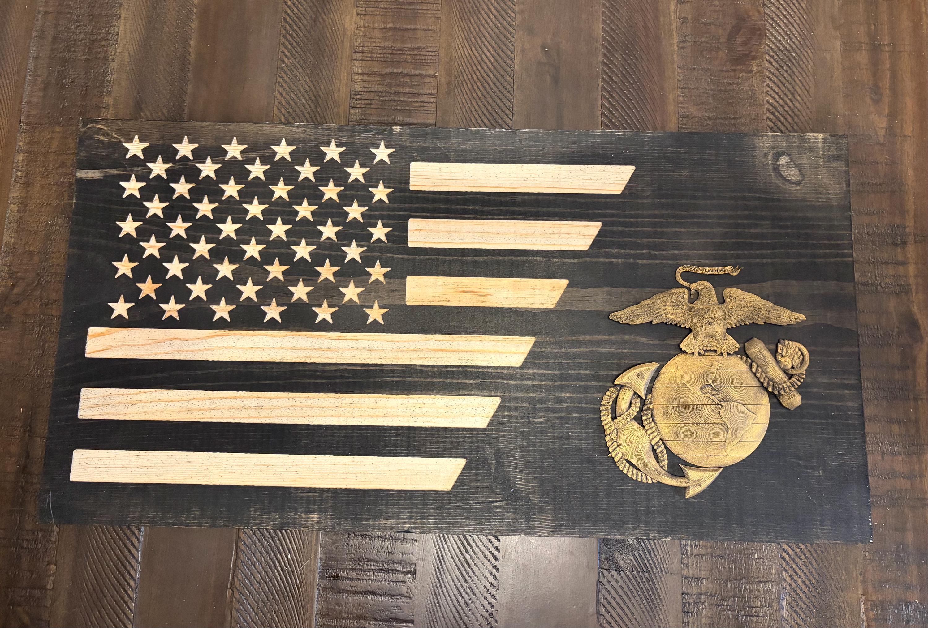 3D USMC EGA Wooden Flag