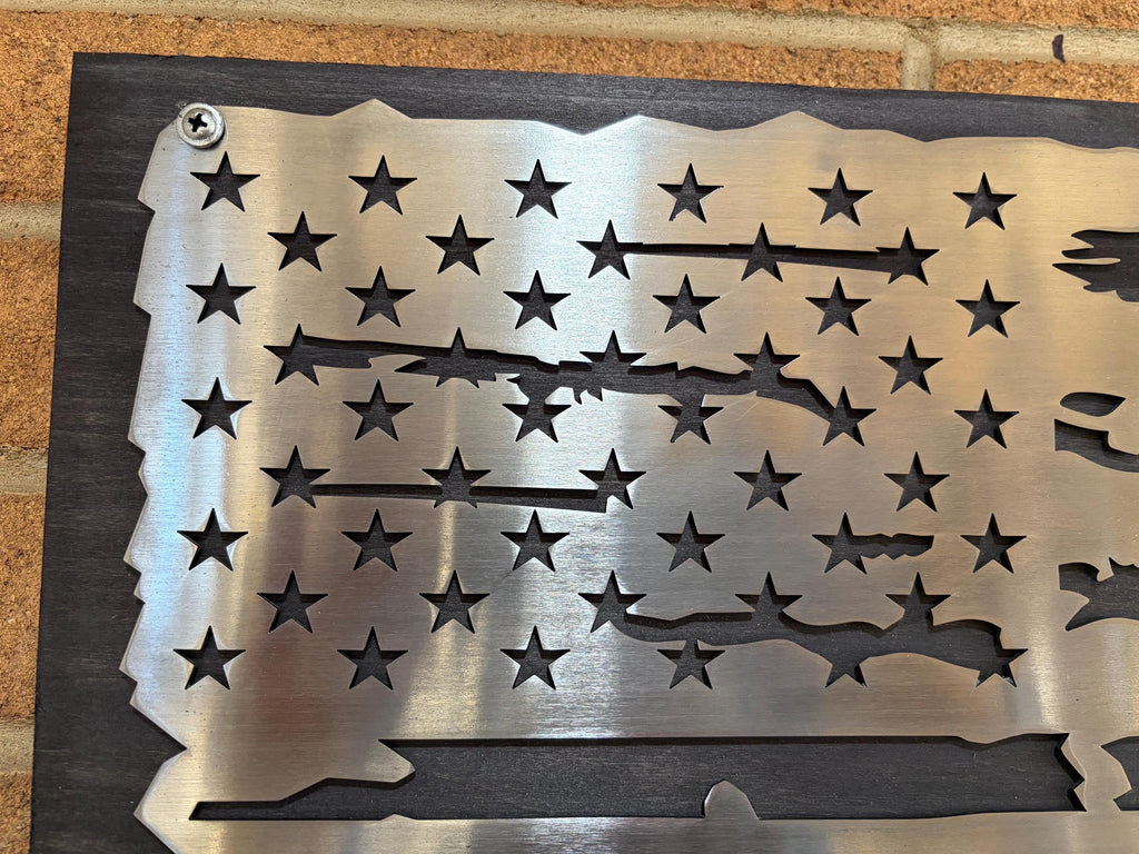 The Forged Line Distressed Polished Steel American Flag Wall Art