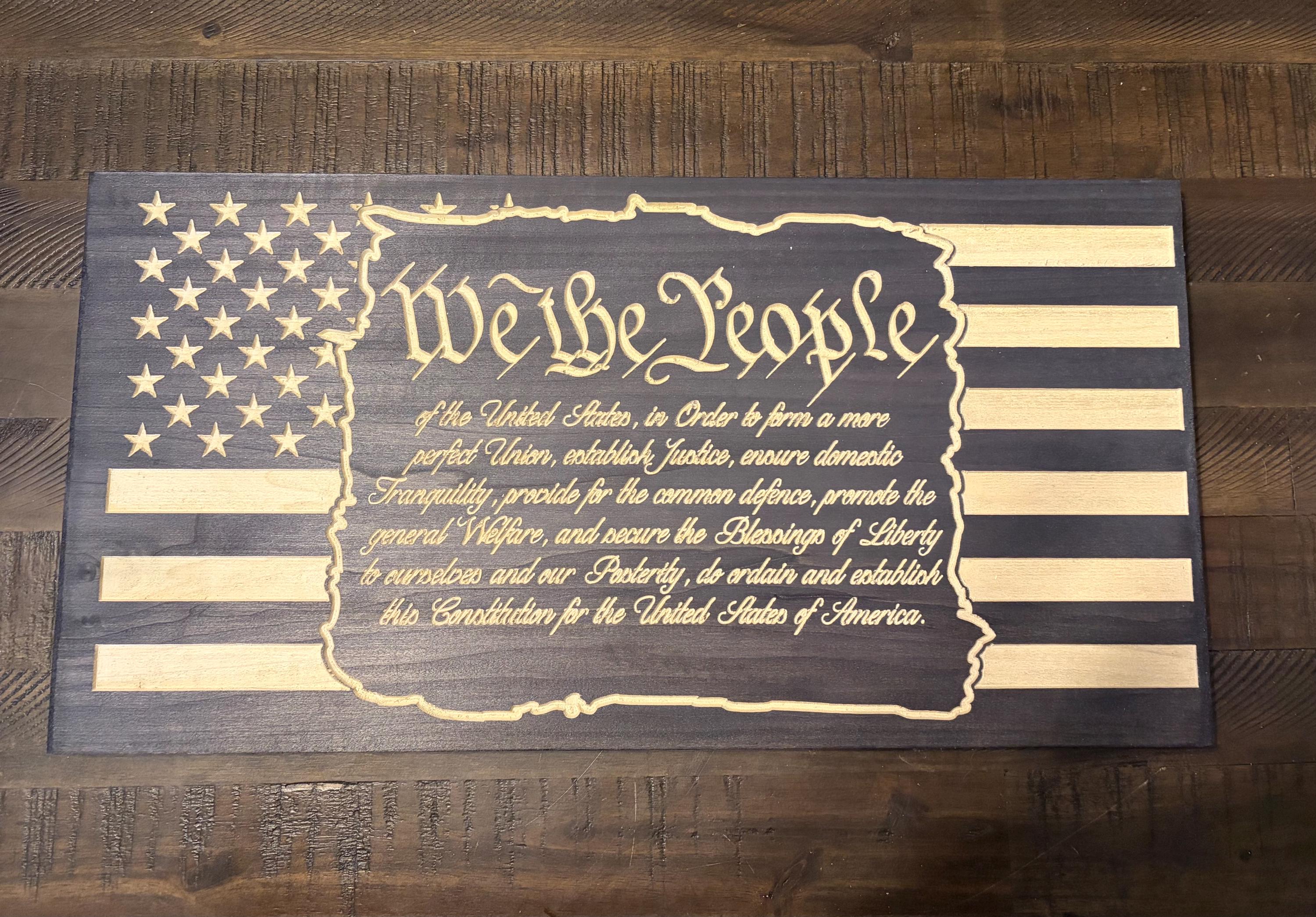 We The People Rustic Wooden Flag