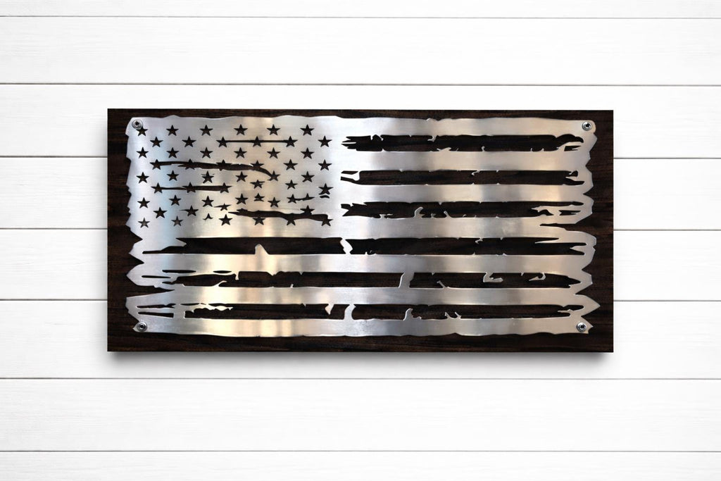 The Forged Line Distressed Polished Steel American Flag Wall Art