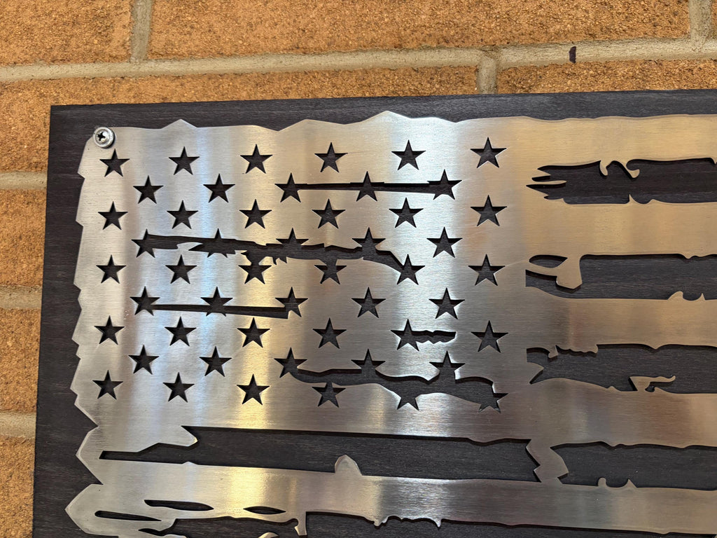 The Forged Line Distressed Polished Steel American Flag Wall Art