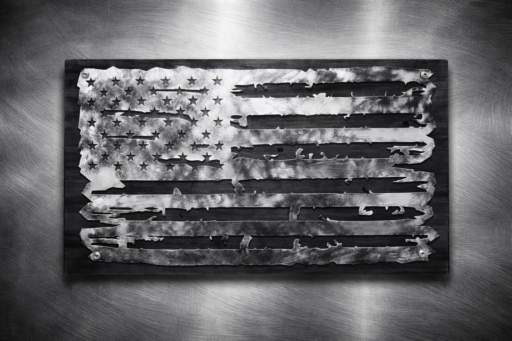 The Forged Line Distressed Steel American Flag Wall Art