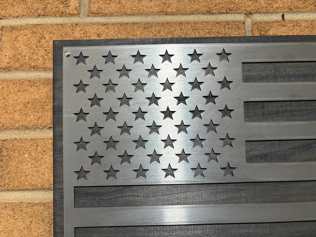 The Forged Line  Steel American Flag Wall Art - Veteran Gift, Rustic Wood Flag