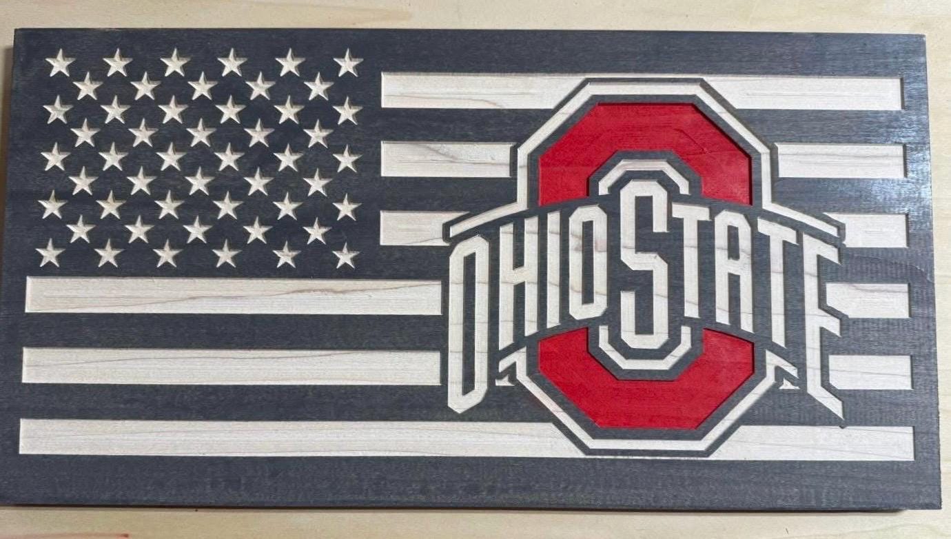 3D Wooden Ohio State Buckeyes Flag