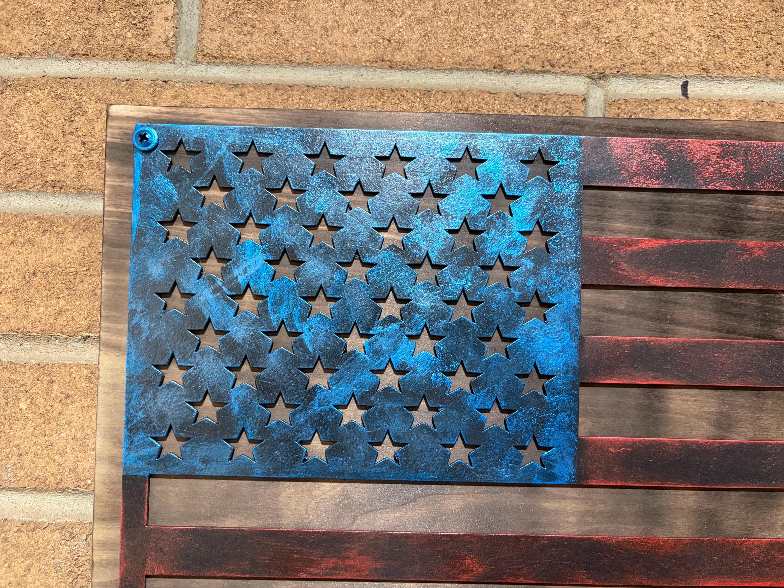The Forged Line Hand Glazed Steel American Flag Wall Art - Veteran Gift, Rustic Wood Flag