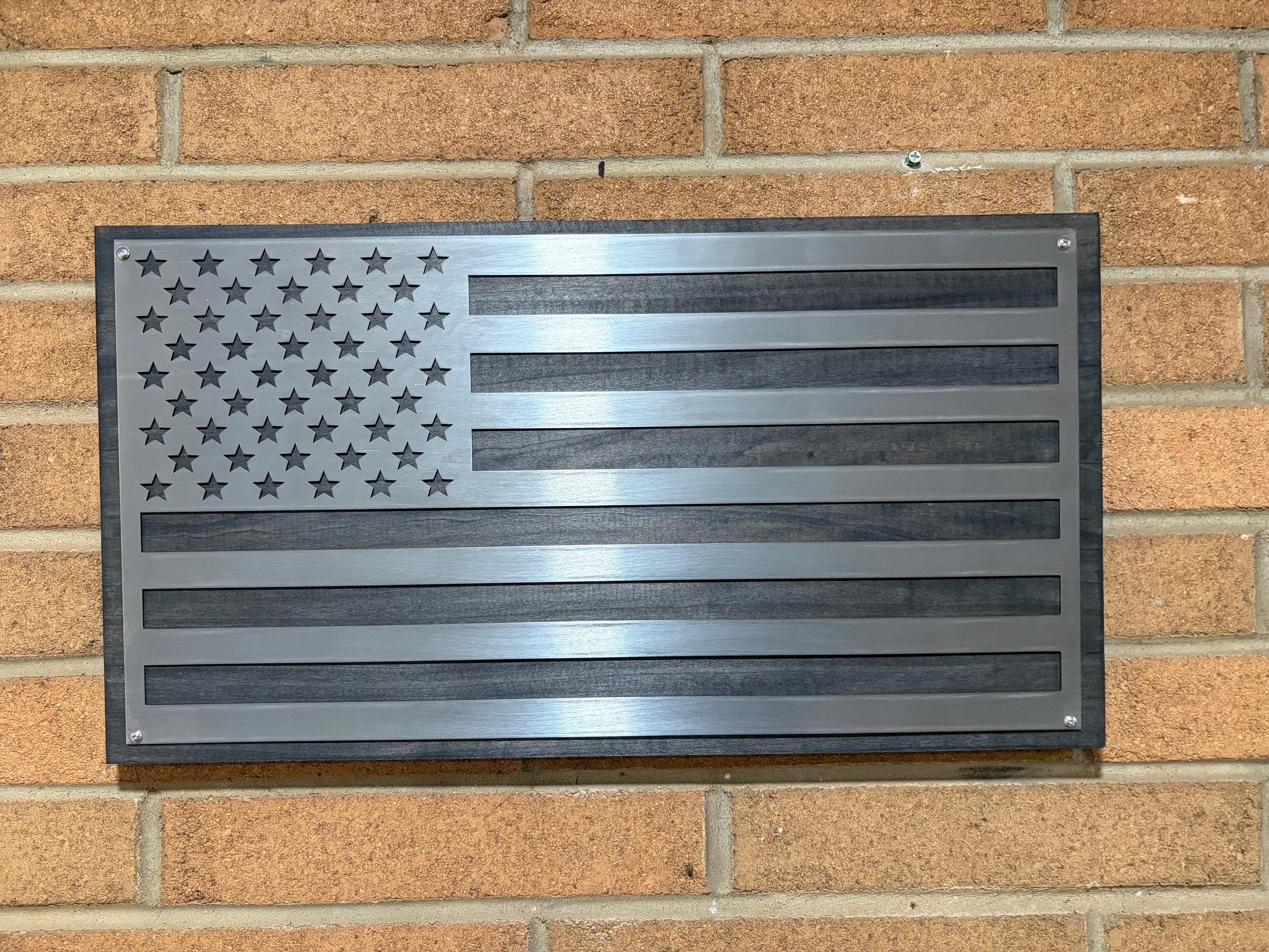 The Forged Line  Steel American Flag Wall Art - Veteran Gift, Rustic Wood Flag