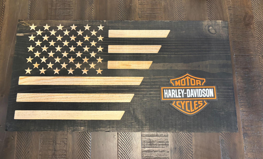 Harley Davidson 3D Rustic Wooden Flag