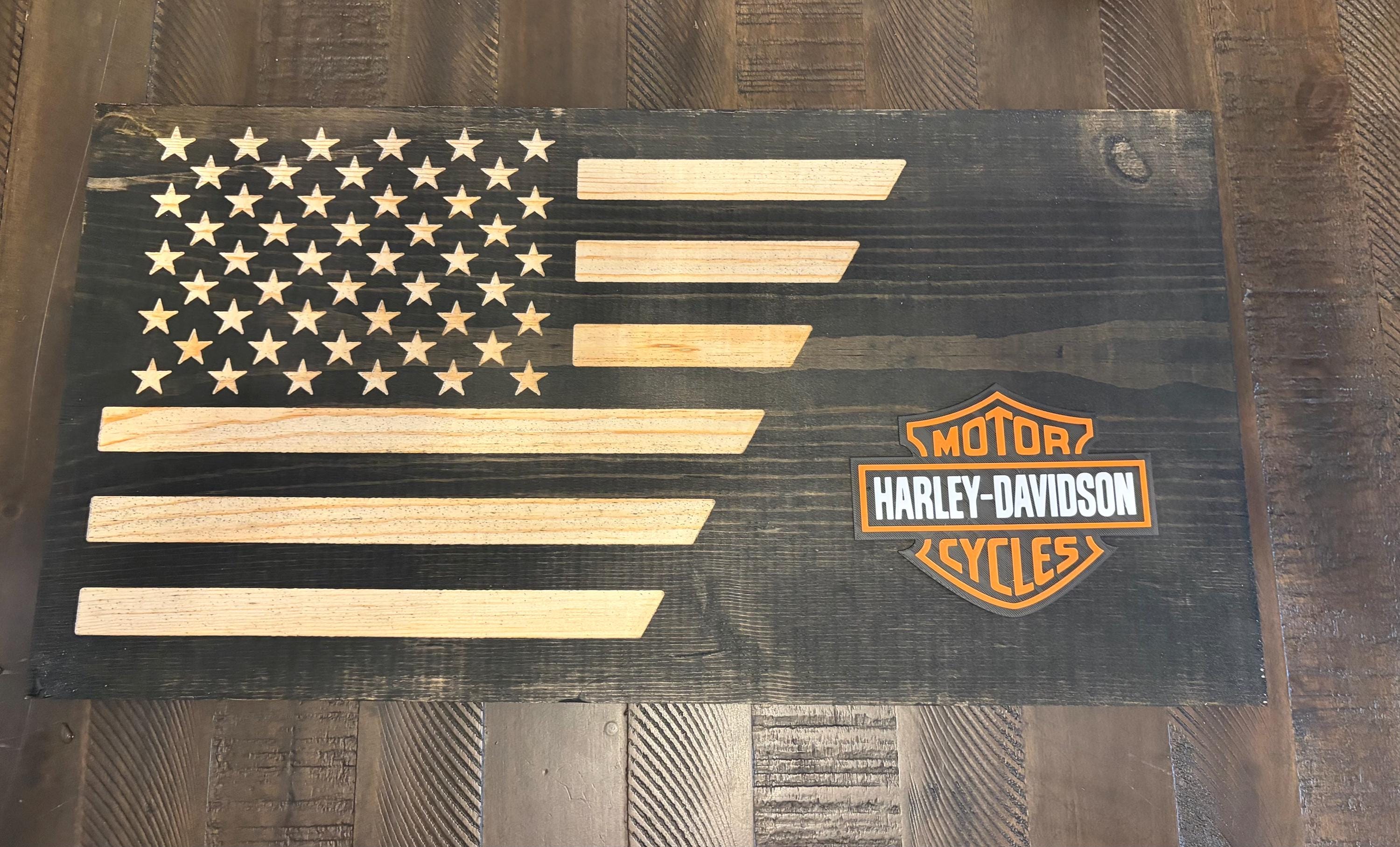 Harley Davidson 3D Rustic Wooden Flag